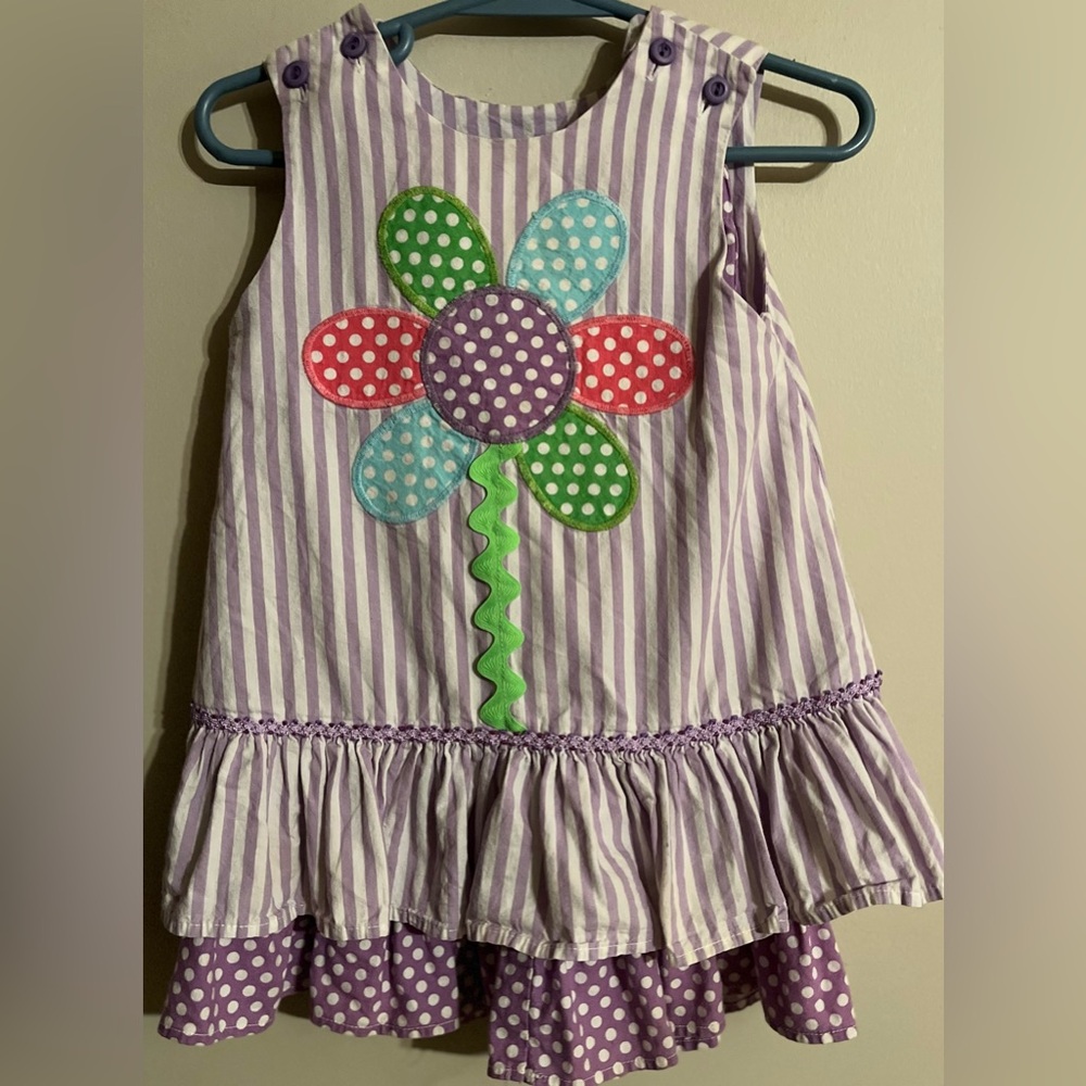 Purple Striped Kids Matching Set with Floral Design
